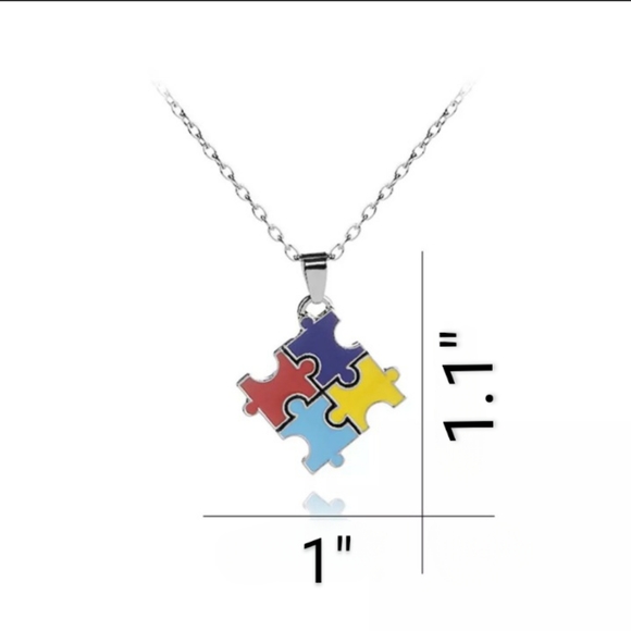 Autism Puzzle Piece Charm Necklace! Autism Awareness Pretty Silver Chain - Picture 5 of 12